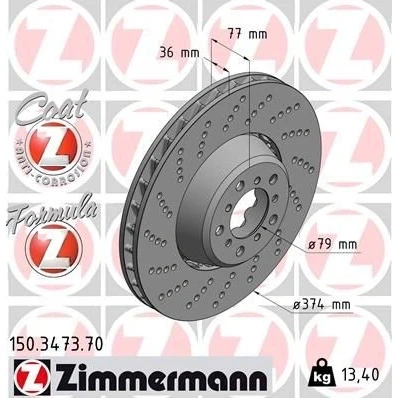Imagen de ZIMMERMANN FORMULA Z COAT 150.3473.70 Disco de freno BMW: 5 Berlina, Touring, 6 Coupé