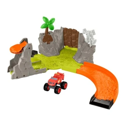 Imagen de Fisher Price Blaze y los Monster Machines Slam &amp; Soar Blaze, Coche de juguete con set juego propulsor articulado, inspirado en la serie, regalo para niños niñas +3 años, HRB31