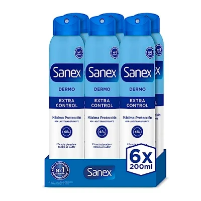 Imagen de Sanex Dermo Extra Control Desodorante Spray, Pack 6 Uds x 200 ml, con Óxido de Zinc Antibacteriano, hasta 48H Protección contra el Sudor y Olor, Restaura pH Natural la Piel