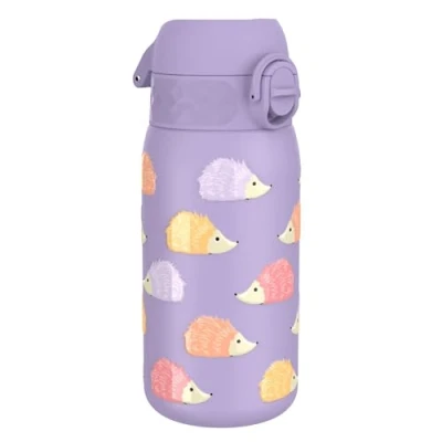 Imagen de ion8 Botella Agua Acero Inoxidable para Niños, 400ml, a Prueba de Fugas, Fácil Abrir, Cerradura Segura, Apta Lavavajillas, Tapa Abatible, Asa Transporte, Limpiar, DiseñoErizo