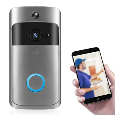 Imagen de Timbre de inalámbrico con Video WiFi, cámara HD comunicación bidireccional y detección Movimiento PIR Control telefónico Seguridad para el hogar Inteligente