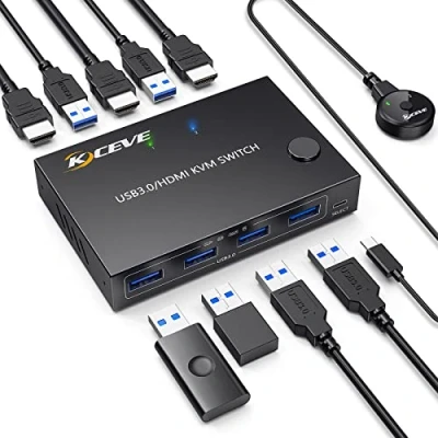 Imagen de Conmutador KVM de 2 puertos, Switch USB 3.0 HDMI Compatible Con Resolución 4K @ 60Hz, Para Computadoras Comparten Teclado, Mouse y un Monitor