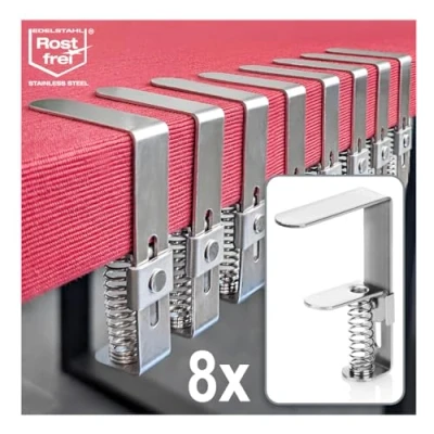 Imagen de com four® 8X Pinza para Mantel de Primera Calidad Fabricada en Acero Inoxidable Pinzas Mesa con Resorte mesas un Grosor 2,7 5,5 cm a Prueba