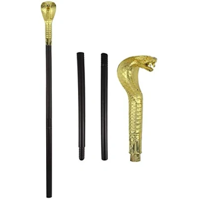 Imagen de Cetro faraón bastón con mango de cobra dorado brillante desmontable egipcio, accesorio para disfraz