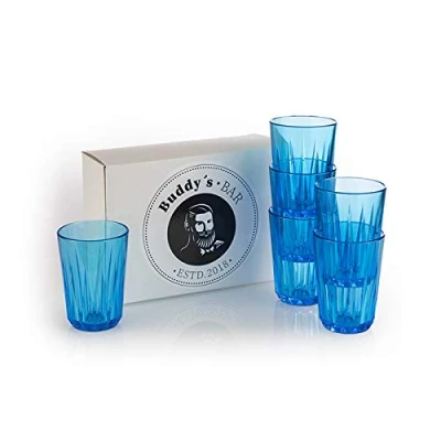 Imagen de Buddy&#039;s Bar Juego de 6 Vasos plástico Tritan, BPA, Aspecto Cristal, Resistente a roturas, Reutilizables y Aptos para lavavajillas, Color Azul, 0,15 Liter