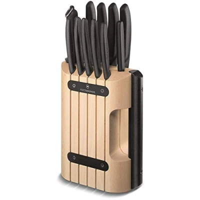 Imagen de Victorinox bloque de cuchillos profesional sin contenido, compacto, espacio para 6 cuchillos, almacenamiento madera, almendra beige