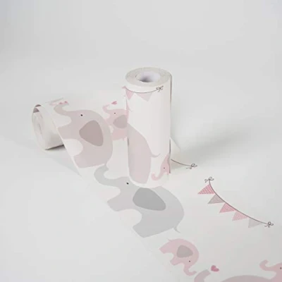 Imagen de Lovely Kids Cenefas Adhesivas Para Los Niños Elephant Party 5.00 m x 0.155 Rosa Gris Blanco Fabricado en Alemania de A.S. Création 403749