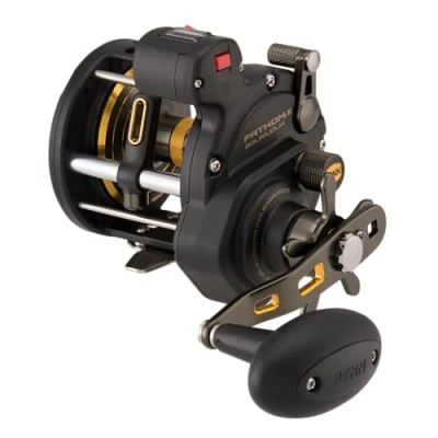 Imagen de PENN Fathom® II Level Wind, Carrete de Pesca, carretes convencionales, Pesca mar Costa/Lago, en Orilla y Kayak, Unisex, Oro Negro, 30LC Mano Izquierda