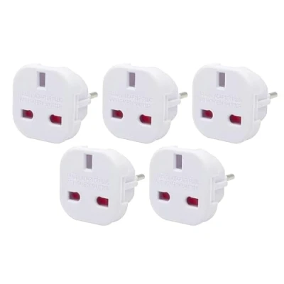 Imagen de Adaptador de Enchufe UK a Europeo, UE/DE/FR/IT/ES, Viaje Inglés Español [5 PCS] (Blanco)