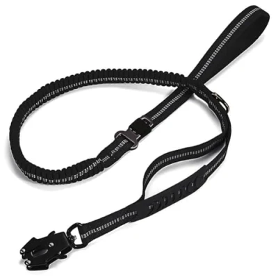 Imagen de GIWFBQTR Correa Elástica Táctica Resistente para Perros, Antitirones, Reflectante con Absorción de Impactos, Perros Grandes, Color Negro