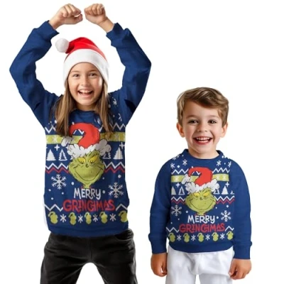Imagen de United Labels The Grinch Christmas Sweater for Kids Merry Grinchmas Winter Knitted Pullover Sweatshirt Ugly Azul (DE/NL/SE/PL, Numeric, 110, 116, Regular, Azul)