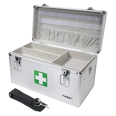 Imagen de HMF 14701 09 Botiquín de Primeros Auxilios, Depósito Medicamentos, asa transporte, Aluminio, 40 x 22,5 20,5 cm