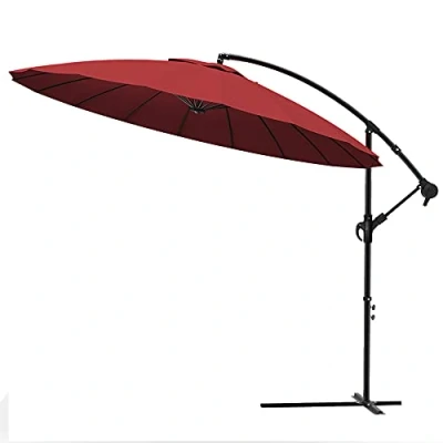 Imagen de VOUNOT Shanghai Parasol Excentrico, Sombrilla Jardín con Manivela y Funda Protectora Protección UV, Rojo