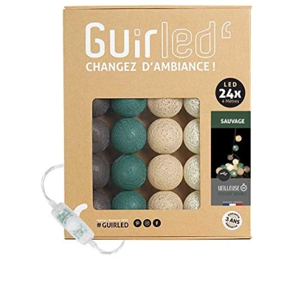 Imagen de GuirLED Guirnalda luminosa bolas de algodón LED USB Luz noche para bebé 2h Adaptador corriente dual 2A incluido 3 intensidades 24 2,4m Sauvage