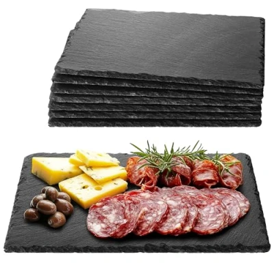 Imagen de Navaris 8x Plato llano de pizarra natural Bandejas para servir alimentos quesos aperitivos tapas sushi Tablas rectangulares piedra 30 x 20 CM