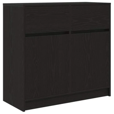 Imagen de vidaXL Aparador con cajón Roble Negro 80x34x76 cm Madera de ingeniería, Armario Almacenamiento, Mueble aparador, Pasillo, Buffet