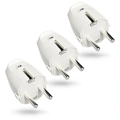 Imagen de greate 3x clavija Enchufe hembra y macho de PVC con Alivio Tensión, 2 polos, 230V, 16A &amp; 3,7kW schuko blanco Protección IP20 para Interiores