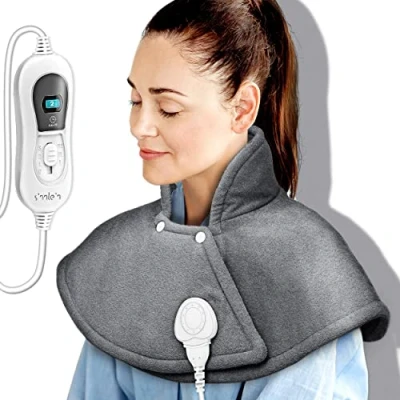 Imagen de sinnlein Almohadilla Eléctrica para Cervicales, Hombros, Cuellos y Espalda Manta Térmica con 3 Niveles de Temperatura Apagado Automático 100W (Gris)