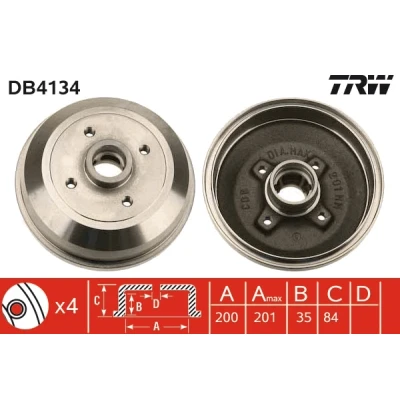 Imagen de TRW DB4134 Tambor de Freno sin anillo sensor ABS OPEL: Corsa B Hatchback