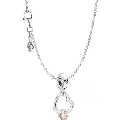 Imagen de Pandora Collar de plata ley 925 con colgante corazones, joya elegante, bonito juego regalo para mujeres moda, 75252, 45cm, Cristal, No es una piedra preciosa