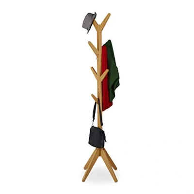 Imagen de Relaxdays Perchero de Pie Bambú, 8 Ganchos, Colgador Ropa, Abrigos, Vestidor Árbol, 181,5 x 53 cm, Natural