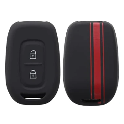 Imagen de kwmobile Carcasa Compatible con Llavero de Renault Dacia Llave Coche Control Remoto 2 Botones Funda para Mando Silicona Rojo/Negro
