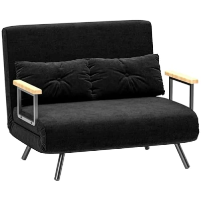Imagen de HOMCOM Sofá Cama de 2 Plazas Plegable Tapizado en Terciopelo con Respaldo Ajustable 5 Niveles y Almohadas Acolchadas para Oficina Dormitorio Salón 102x73x81 cm Negro