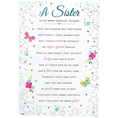 Imagen de Piccadilly Greetings Heartfelt Wishes Tarjeta de cumpleaños sentimental para hermana 9 x 6 pulgadas Regal Publishing, C80680, gris, negro y blanco
