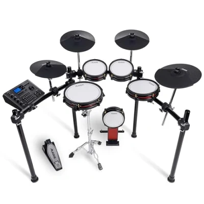 Imagen de Alesis Crimson III Set de Batería Eléctrica, Bluetooth, MIDI, Parches Malla Doble Zona, Ride Triple Platillos con Choke, Lecciones Drumeo y BFD, Admite Bombo, Rojo