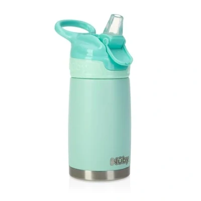 Imagen de Nuby Thirsty Kids No Spill Flip It Reflex Vaso de viaje acero inoxidable, 10 onzas, aguamarina, menta