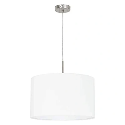 Imagen de Eglo lámpara colgante Pasteri, de techo textil 1 foco, acero y tela, color níquel mate, blanco, portalámparas E27, diámetro 38 cm