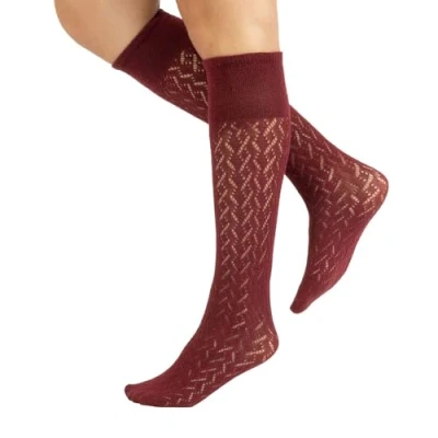 Imagen de CALZITALY PACK 1/2 Pares Medias hasta la rodilla invernales, Calcetines de algodón, Calcetería Italiana (Chevron Bordeaux, Talla Unica)