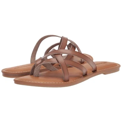 Imagen de Amazon Essentials Sandalia Plana Tipo Pala con Tiras Mujer, Marrón Seta, 38 EU Ancho
