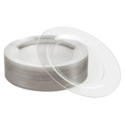 Imagen de MATANA 25 Elegantes Platos de Plástico Duro Transparente con Brillos Plateado, 26cm Resistentes y Reutilizables Bodas, Cumpleaños, Bautizos, Navidad, Barbacoas, Fiestas
