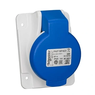 Imagen de Schneider Electric PKF32F423 Clavija de panel angulada PK Patrika tornillo 32 A IP44 220 V 2P+T 50 60 Hz