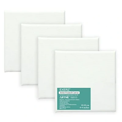 Imagen de EXERZ lienzo estirado de 10 x cm, 4 unidades, cuadrado en blanco, 1,7 280 g/m², 100% algodón, triple imprimación, sin ácidos, grano medio, acrílico y aceite (10 15 unidades)