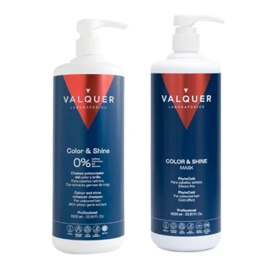 Imagen de Valquer Profesional Pack champú + mascarilla efecto hielo Color y Brillo. sin sal, siliconas, parabenos sulfatos. Cabellos teñidos 2L