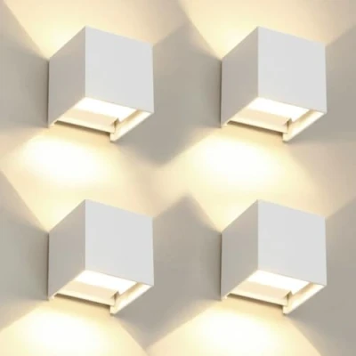 Imagen de 4 Piezas Aplique de Pared exterior Interior luz ajustable 3 Colores LED Lámparas Moderno Blanca 15W IP65 Impermeable Apliques cuadrada aluminio Ángulo 11CM