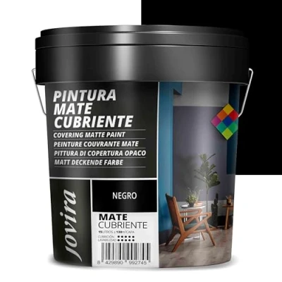 Imagen de JOVIRA PINTURAS Pintura Mate Cubriente 24 colores interior exterior con excelente poder cubriente. (15 Litros, Negro)
