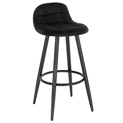 Imagen de WOLTU Taburete Alto de Cocina, Bar con Respaldo y Reposapiés, Asiento Tapizado en Terciopelo, Silla Patas Metálicas, Altura 70 cm, Negro BH364sz 1