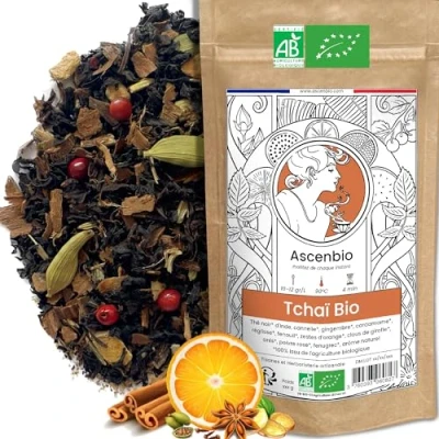Imagen de Ascenbio ✿ té negro Chai orgánico ayurvédico, de Navidad 180 g a granel Preparado y envasado en Francia Embalaje biodegradable
