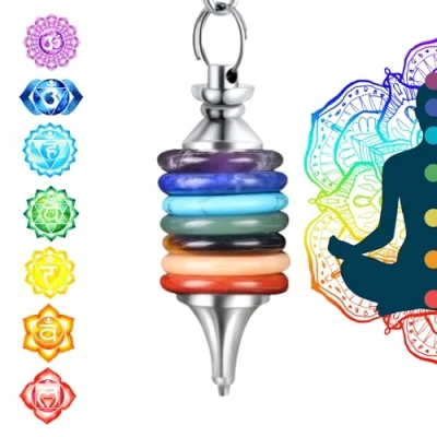 Imagen de Péndulo Adivinación 7 Chakras Pendulo Adivinatorio DE Radiestesia Universal Amatista Lapislázuli Aventurina Ojo Tigre Jaspe Turquesa [GARANTÍA POR VIDA]