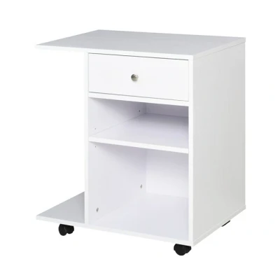 Imagen de Vinsetto Armario para Impresora de Oficina Carro Multifuncional con Ruedas 2 Compartimentos Cajón y Soporte CPU Estante Ajustable Estudio 60x40x68,5 cm Blanco Veteado Madera