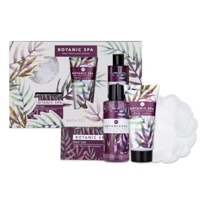 Imagen de Accentra Set de regalo 4 piezas baño con loción corporal, sal baño, gel ducha y esponja malla bienestar para mujeres niñas en ocasiones especiales