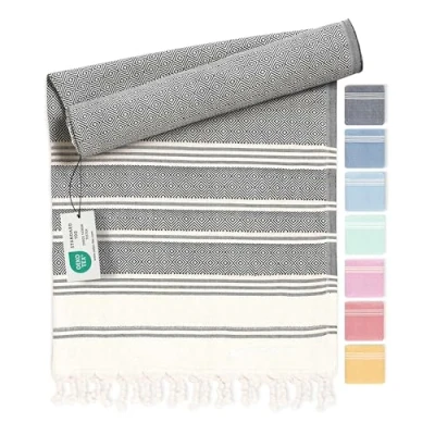Imagen de Fit Flip Toalla Hammam Toallas de Playa Grandes algodón 100% Reciclado turca Secado rápido, Fouta, Grande pestemal Ideal como Sarong Antracita 100x200cm Diamond