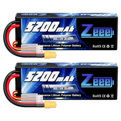Imagen de Zeee 2S Lipo Battery 7.4V 80C 5200mAh Batería de Estuche rígido con Enchufe XT60 para RC Evader Bx Coche Camión Truggy Hobby (2 Paquetes)