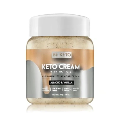Imagen de BeKeto Keto Crema de almendras y vainilla con aceite MCT para untar a base plantas alimentos veganos sin gluten, 250 g