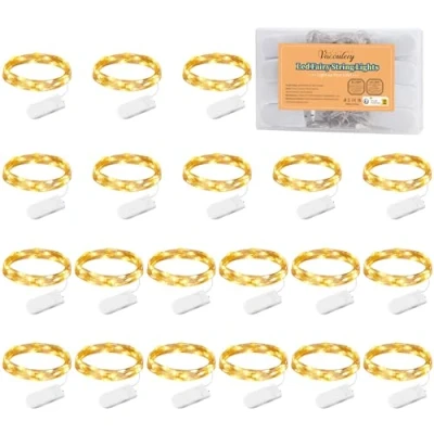 Imagen de Vacoulery Cadena de Luces con Pilas, 10 LEDs 1M Alambre Cobre Guirnaldas Micro, IP65 Impermeable Decorativas para Interior, Exterior, Boda, Fiesta Navidad, Blanco Cálido (20 Pack)