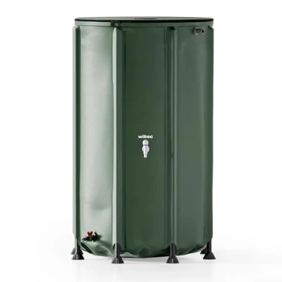 Imagen de Wiltec Barril de lluvia plegable 500 litros PVC tanque para agua flexible con grifo y tapa, depósito ecológico, colector riego jardines almacenamiento