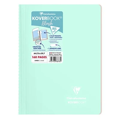 Imagen de Clairefontaine 376773C Cuaderno de espiral Koverbook Blush, 160 páginas desmontables, 21 x 29, 7 cm, 90 g, con rayas, tapa polipropileno envuelta, color menta al agua/rosa